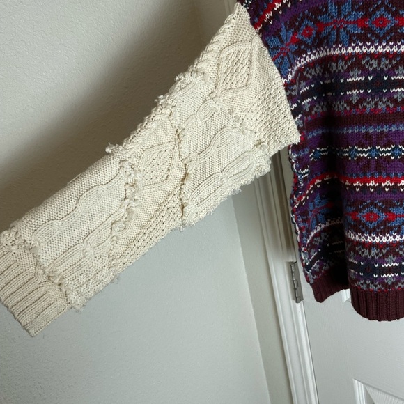 Zara Fair Isle knit pullover sweater with contrasting knit jacquard sleeves M - Picture 7 of 15